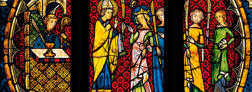 Glasfenster (Glasmalerei) aus dem Mittelalter im Kloster Königsfelden.