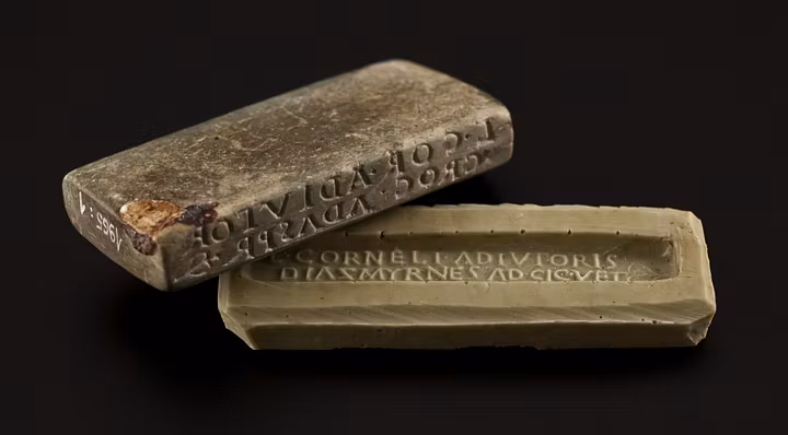 Römischer Stempel für eine Augensalbe. Objekt im Vindonissa Museum in Brugg.