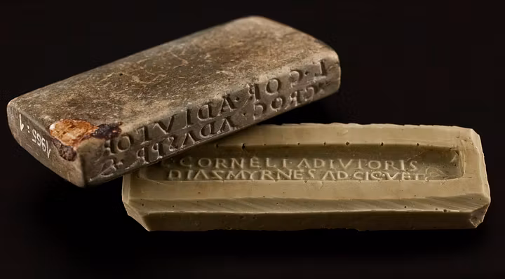 Römischer Stempel für eine Augensalbe. Objekt im Vindonissa Museum in Brugg.