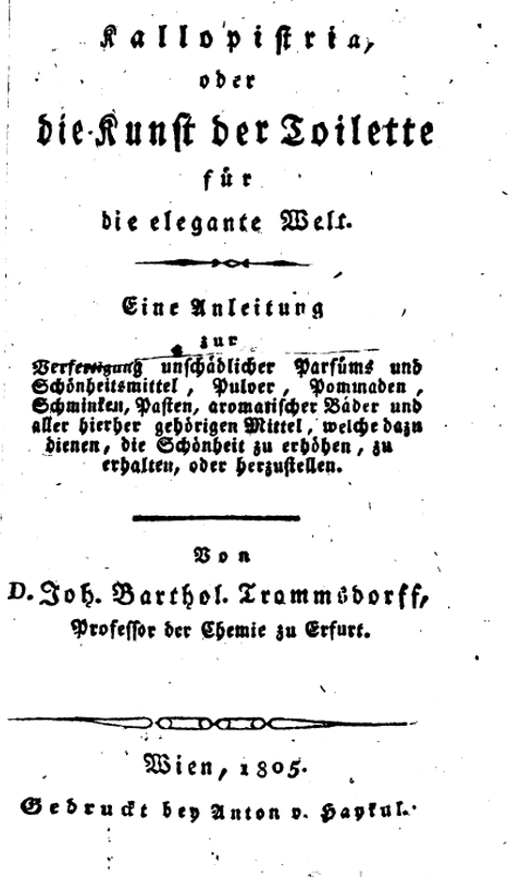 "Kallopistria oder die Kunst der Toilette für die elegante Welt" von 1805 Buchtitel schwarzweiss