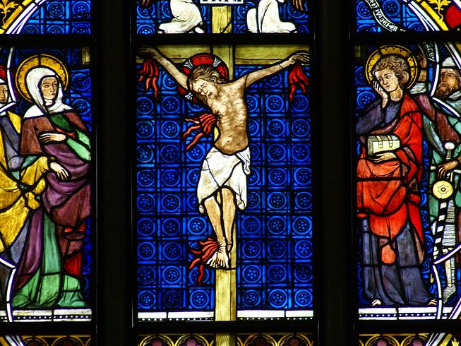 Glasfenster (Glasmalerei) aus dem Mittelalter im Kloster Königsfelden.