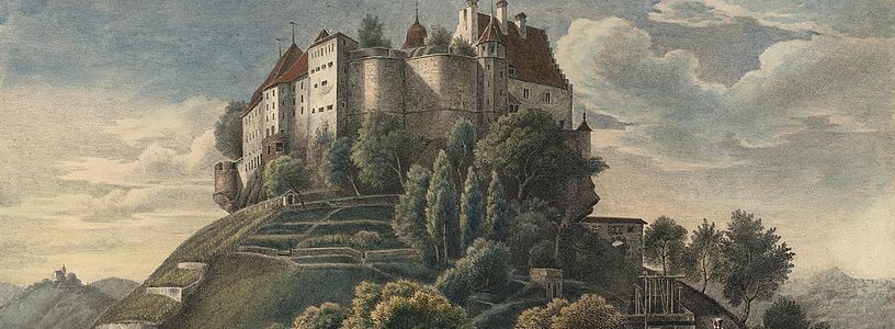 Zeichnung von Schloss Lenzburg zur Zeit der Erziehungsanstalt von Christian Lippe.