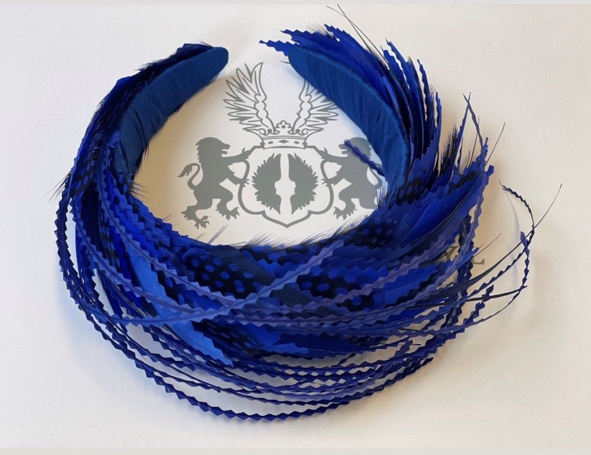 Blauer Haarreif, dahinter das Logo LvH.