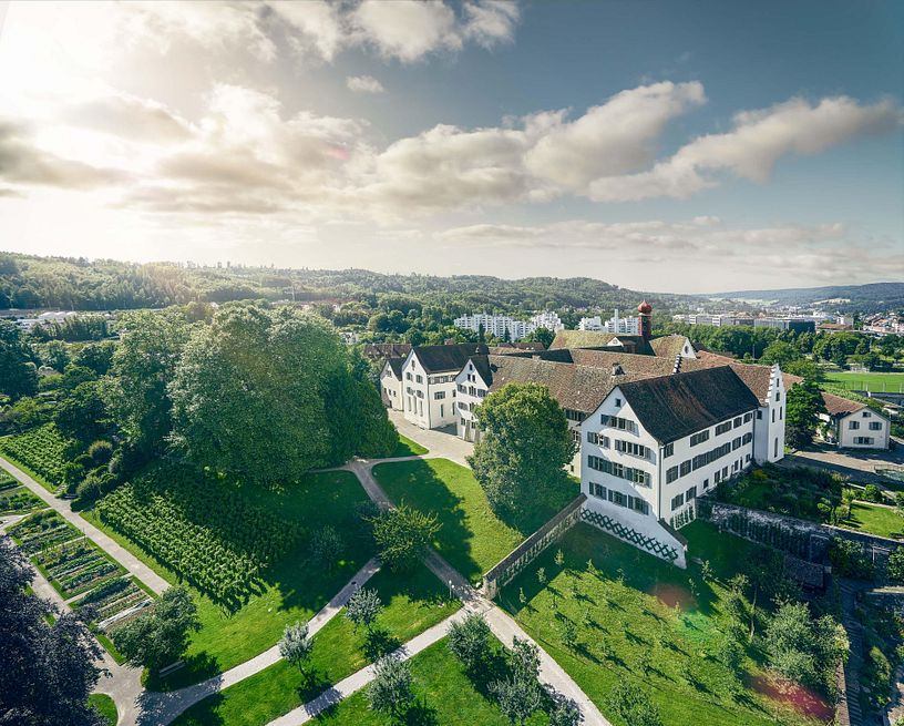 Luftaufnahme Klosterhalbinsel Wettingen im Gegenlicht