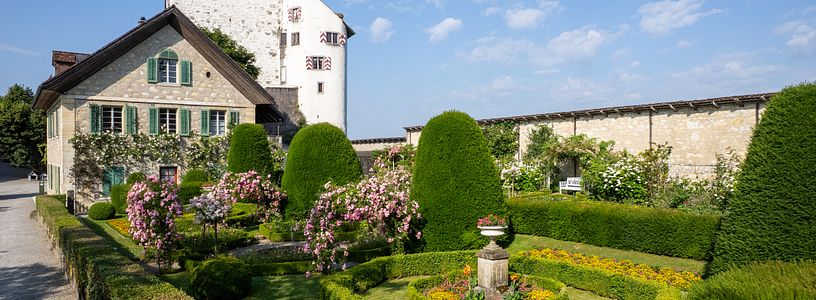 Schloss Wildegg mit Rebhaus und Rosengarten