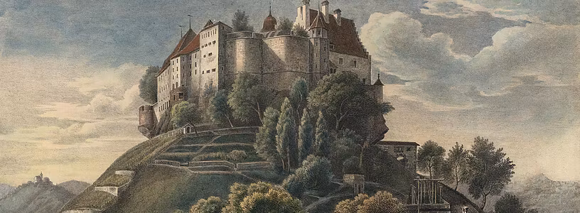 Zeichnung von Schloss Lenzburg zur Zeit der Erziehungsanstalt von Christian Lippe.