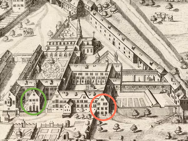 Klosterübersicht um 1720, welche aufzeigt wo die Mönche im Sommer und Winter gespiesen haben. 