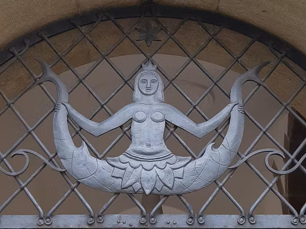 Darstellung einer Meerjungfrau auf der Klosterhalbinsel Wettingen. 