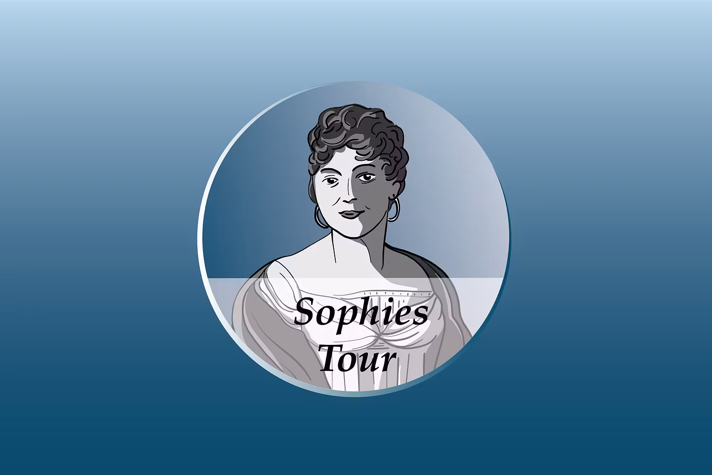 Illustration: Eine Frau in einem Kreis, darunter der Text "Sophie-Tour".