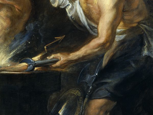 Eine Malerei aus dem 17. Jahrhundert, die den Vulcanus beim Schmieden der Blitze des Jupiters zeigt.