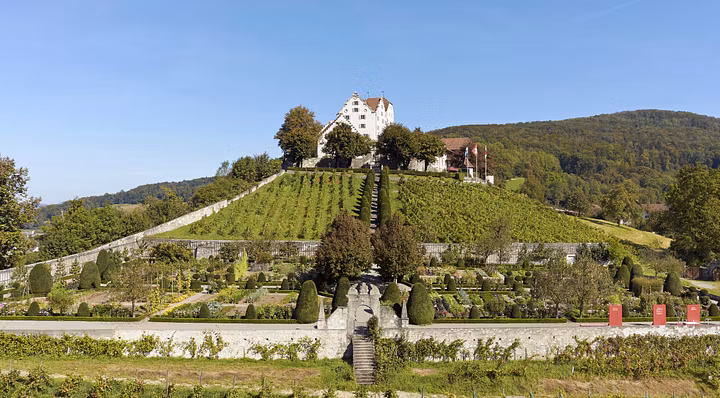 Schloss Wildegg mit dem Nutzgarten fotografiert von unten