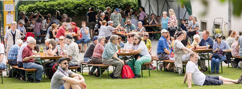 Viel Volk im Park der Klosterhalbinsel Wettingen am Klosterfest.