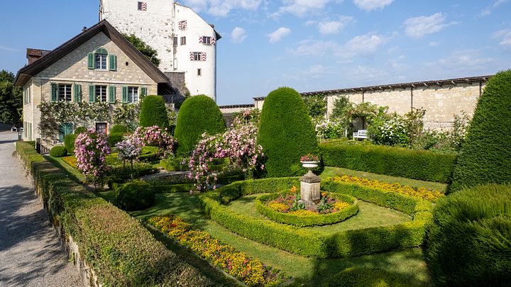 Schloss Wildegg mit Rebhaus und Rosengarten